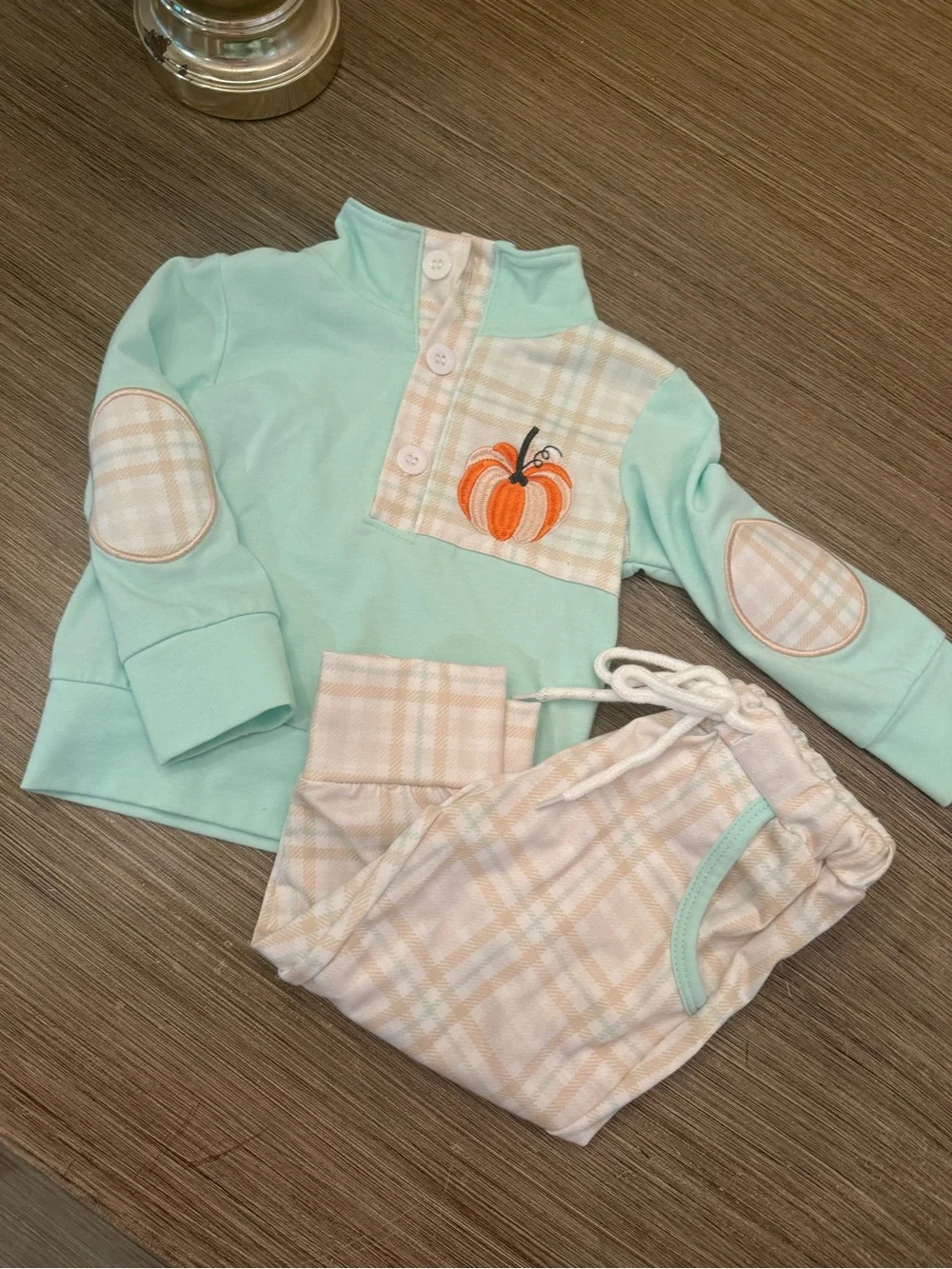 Boutique brand Mint & Cream Pumpkin Plaid Kids Set